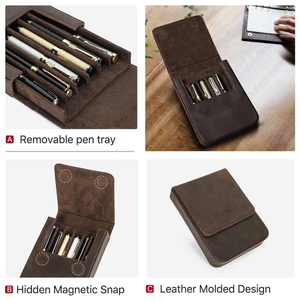 CONTACT'S FAMILY Handmade Leather Fountain Pen Case: Retro Holder Pouch for Men & Women - Organizer for School or Office