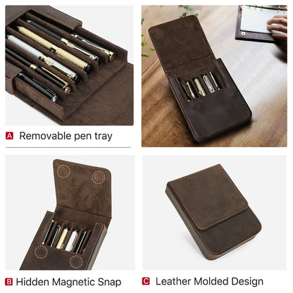 CONTACT'S FAMILY Handmade Leather Fountain Pen Case: Retro Holder Pouch for Men & Women - Organizer for School or Office