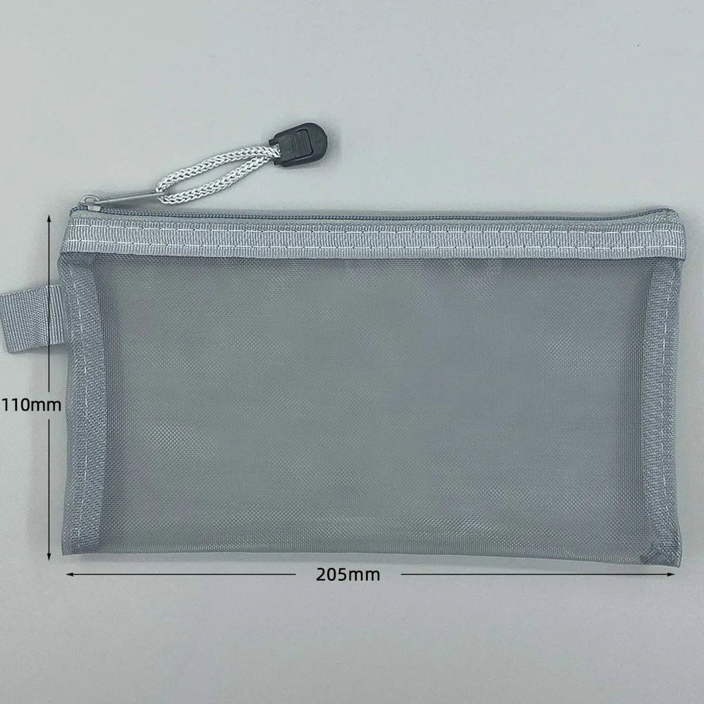 Large Transparent Mesh Pencil Case — Nylon Zip Storage Bag for School & Office Supplies