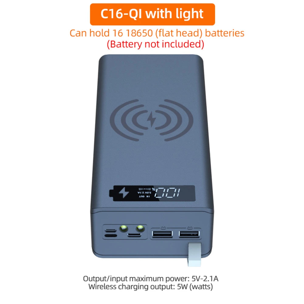 C16 18650 Battery Case | USB Welding-Free Power Bank DIY Shell | Detachable Portable QC 3.0 PD Housing