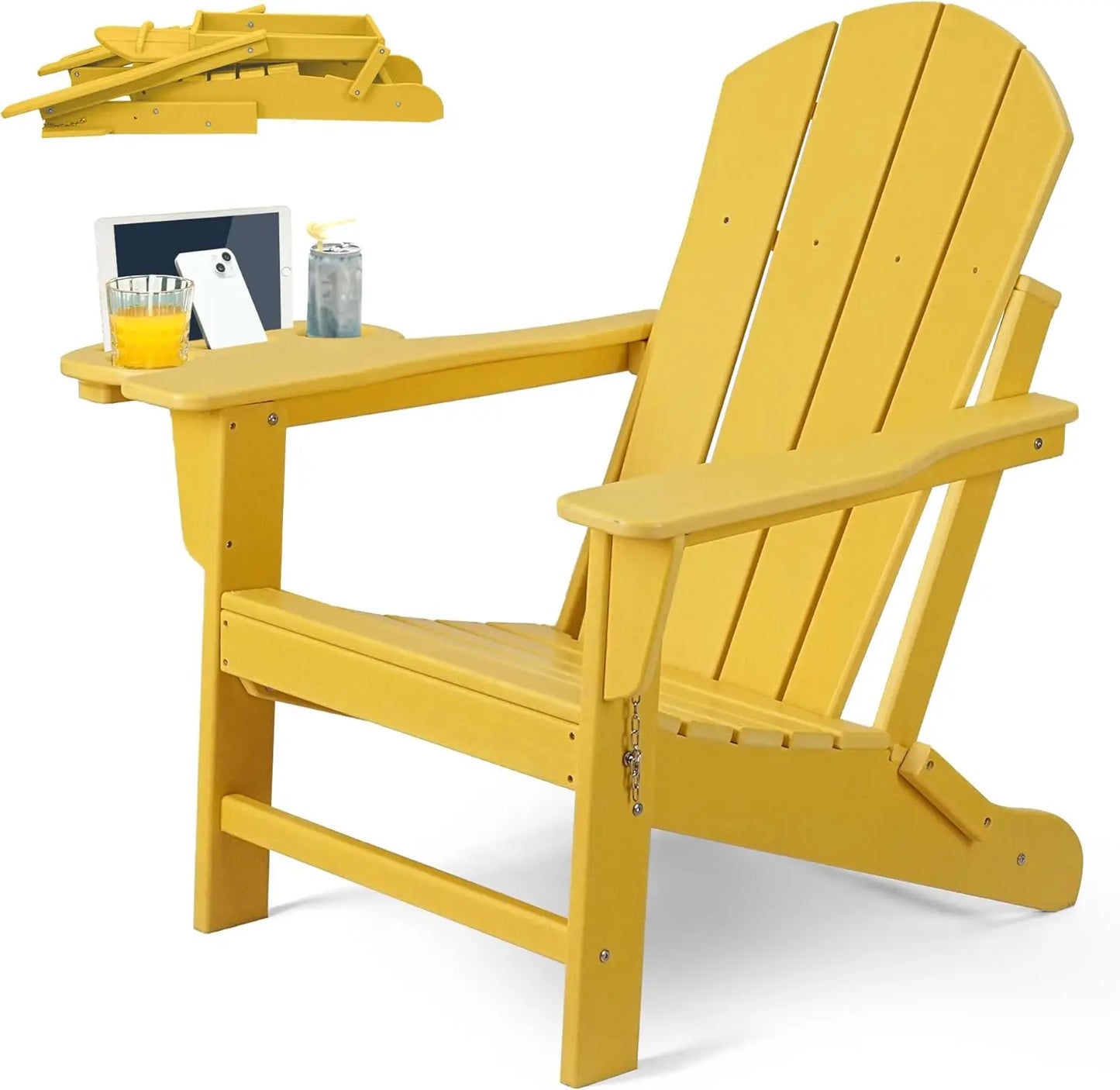 HDPE Folding Adirondack Chair Set – Weather-Resistant Outdoor Chairs with 4-in-1 Cup Holder Trays