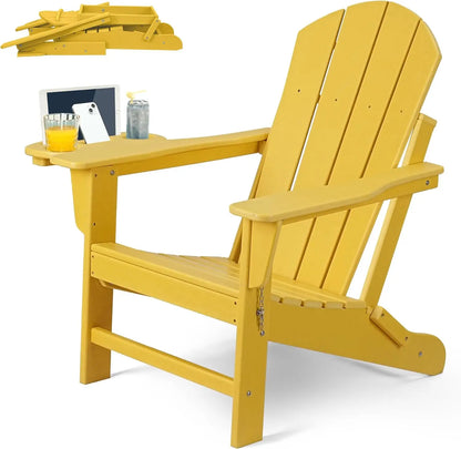HDPE Folding Adirondack Chair Set – Weather-Resistant Outdoor Chairs with 4-in-1 Cup Holder Trays