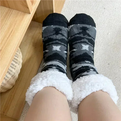 Fuzzy Plush Winter Socks - Warm Non-Slip Snowflake Slipper Socks for Women, Home & Sleeping