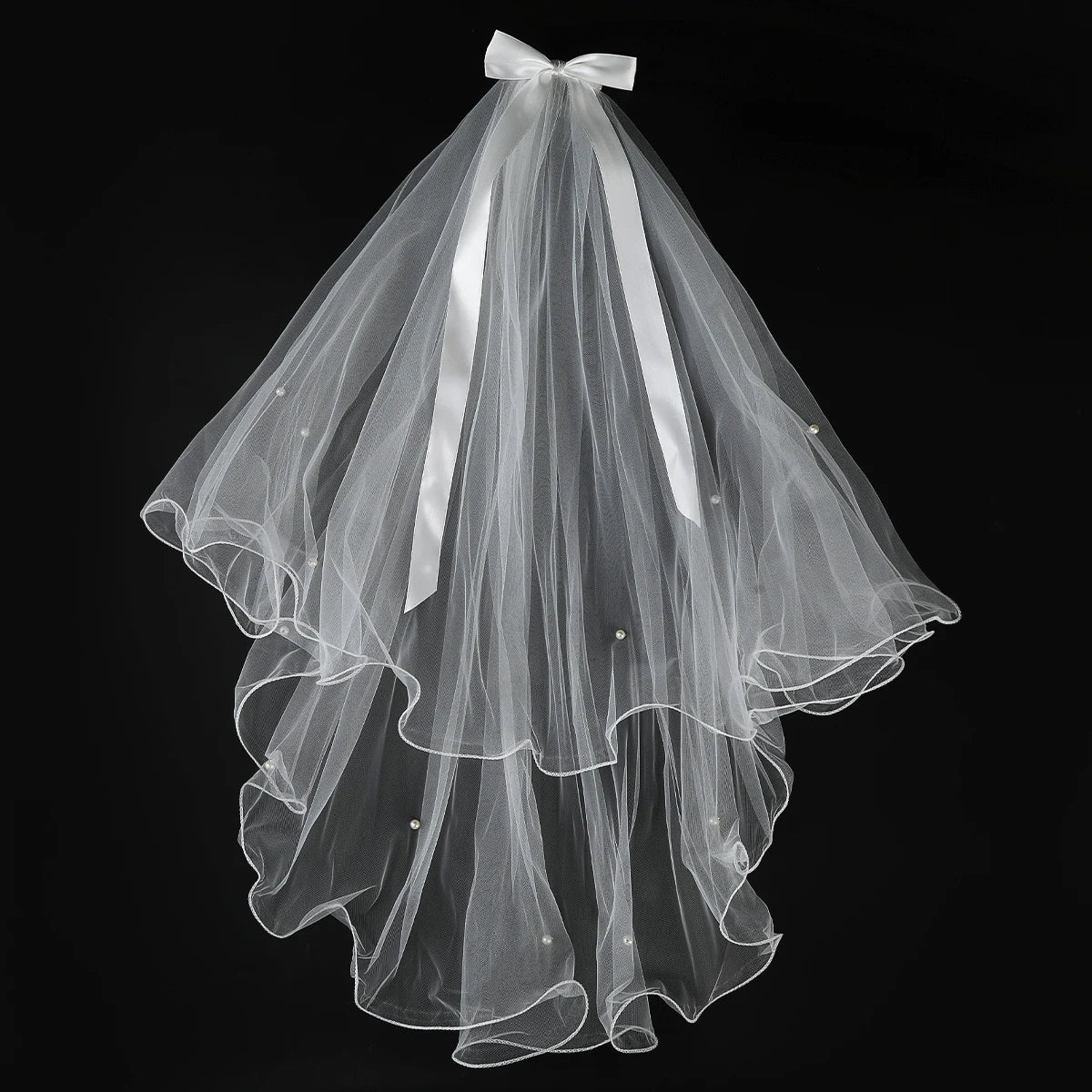 White Tulle Bow Veil Hairpin with Pearls – Elegant Bridal & Bachelorette Hair Clip for Weddings, Parties, and Gifts