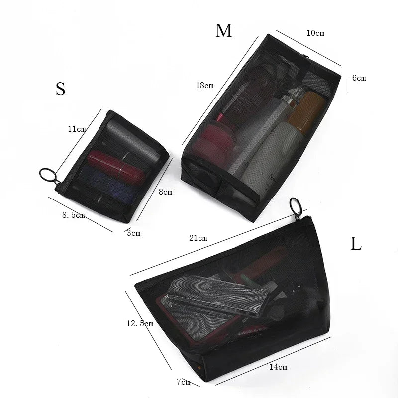 Female Makeup Pouch – Portable Small & Large Mesh Cosmetic Bag, Toiletry Beauty Case, Travel Makeup Organizer Storage Bag
