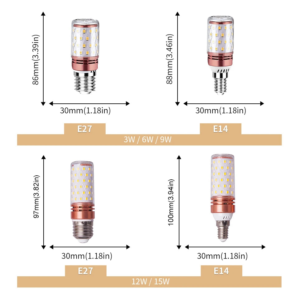 6pcs LED Corn Lamp - 3W/6W/9W/12W/15W 220V Strong Light, 3000K/4000K/6000K, E27/E14 Lamp Holder for Home Emergency Lighting