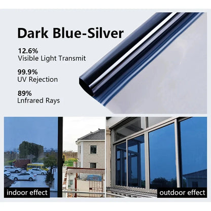 30-90cm Privacy Window Film - Extra Wide One-Way Heat Control Sun Blocking Static Cling Film for Home, Office & Balcony Glass