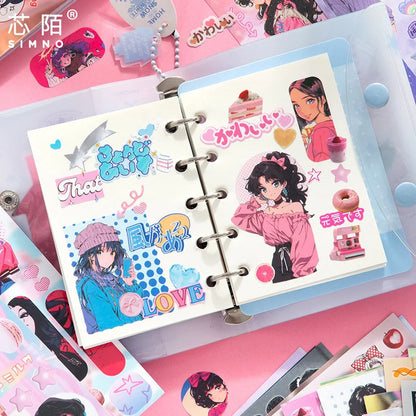 30 Sheets Japanese Style Sticker Book - Cute Cartoon Die Cut Stickers for DIY Scrapbooking Journals & Crafts