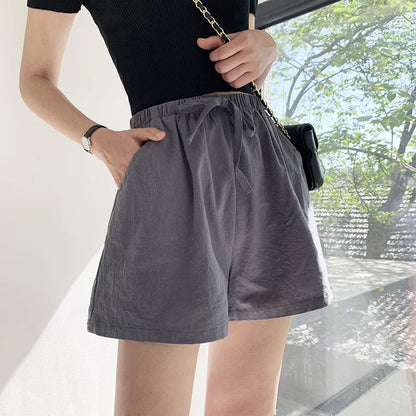 Casual Linen Shorts for Women – High Waisted Cotton Gym Workout Shorts – Black Ladies Sport Shorts