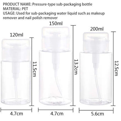 120/150/200ml Refillable Nail Pump Bottles – Empty Dispenser for Polish Remover, Cleaner & Manicure Tools