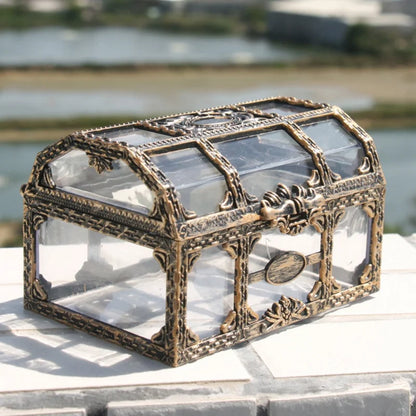 Transparent Pirate Treasure Box - Crystal Gem Jewelry Storage Organizer Chest for Trinkets & Accessories