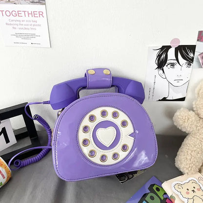 Women’s Creative Telephone-Shaped Crossbody Bag – Retro PU Leather Small Shoulder Handbag