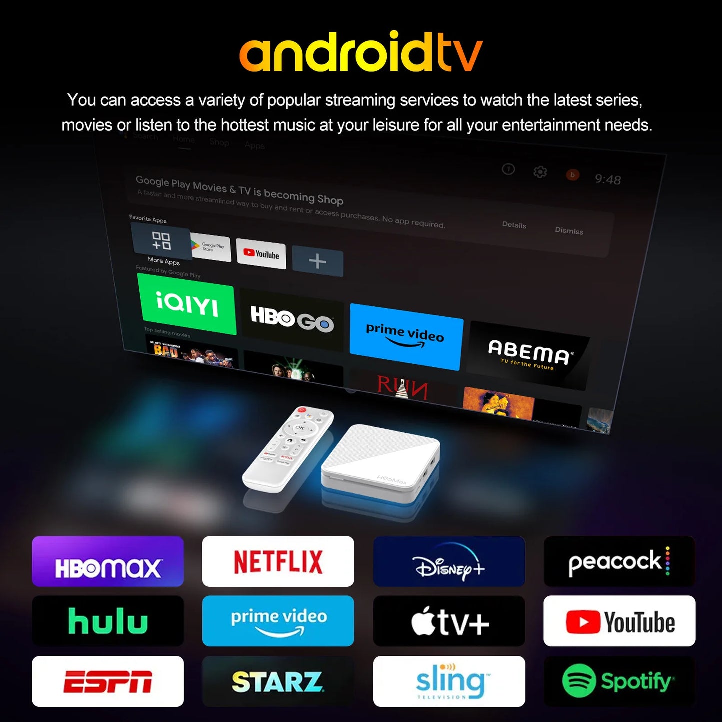 4K Android 14 Smart TV Box, 2GB RAM, 8GB/16GB Storage, HDR10+, Dual WiFi, Bluetooth, Quad-Core HD Media Player
