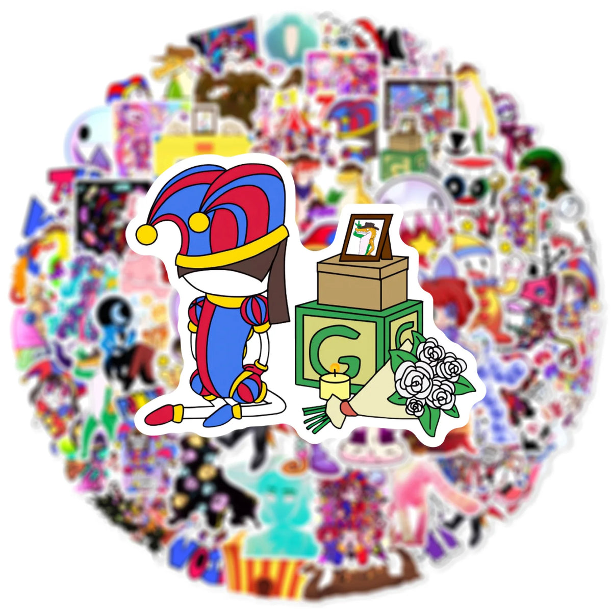 60-Piece Magical Circus Graffiti Sticker Set - Colorful Birthday Party, Luggage, Skateboard, and Phone Decoration Decals