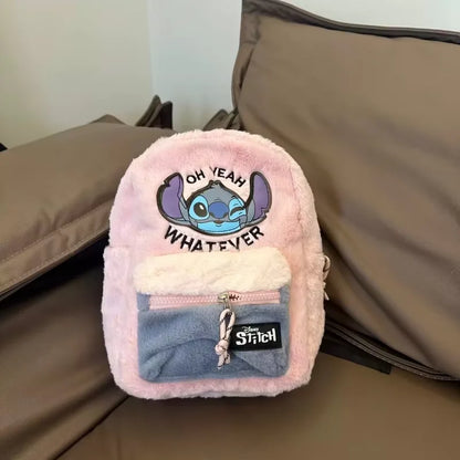 Disney Stitch Plush Children's School Bag – Cute Color Blocking Kindergarten Backpack, Mini Fashion Backpack