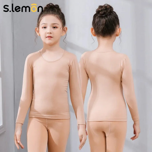 Girls Long Sleeve Dance Base Layer - Invisible Thin Fleece Warm Undershirt for Toddlers