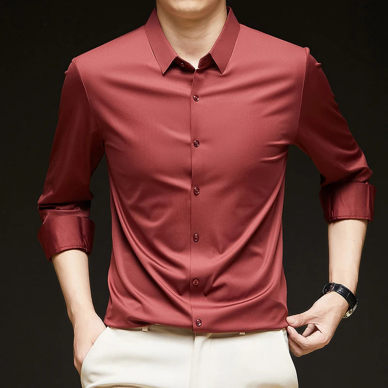 Men's Ultra-Stretch Shirt - Silky Long Sleeve Business & Casual Dress Shirt