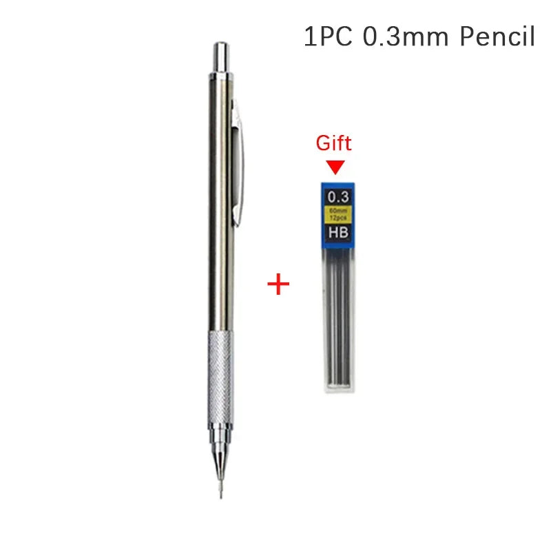 Full Metal Mechanical Pencil Set — 0.3–2.0mm Automatic Pencils for Art, Drawing & School