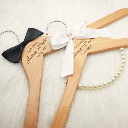 Personalized Wedding Dress Hanger - Custom Bridal Hanger with Engraved Names & Date, Bridal Shower Gift