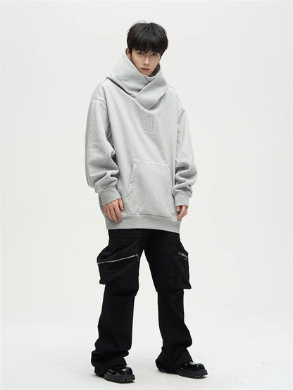 Autumn Ninja Streetwear Turtleneck Hoodie - Men's Embroidered Y2K Vintage Fleece Sweatshirt, Hip Hop Fashion