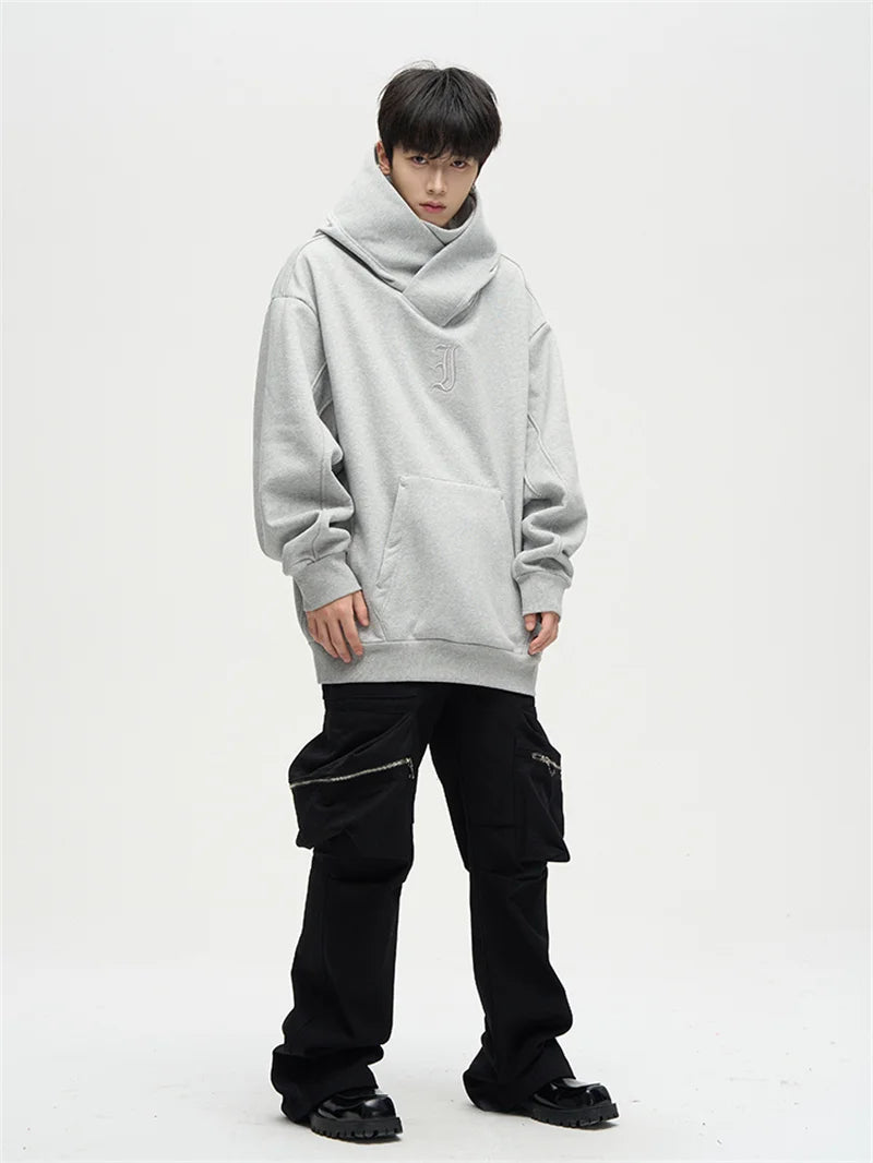 Autumn Ninja Streetwear Turtleneck Hoodie for Men – Letter Embroidered Hip Hop Fashion Sweatshirt, Y2K Vintage Fleece