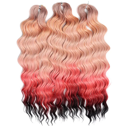 FASHION IDOL 24" Deep Wave Crochet Hair - 3-Piece Synthetic Water Wave Braiding Extensions, Ombre Rainbow Twist Hair