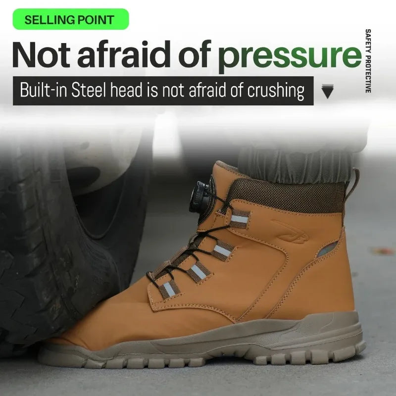 2024 Fashion Waterproof Security Work Boots – Protective Leather, Anti-Smash & Anti-Puncture Industrial Safety Shoes