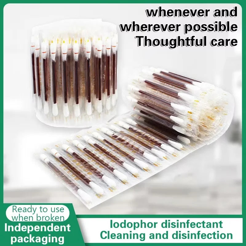 50-Piece Disposable Iodine Cotton Swabs – Antiseptic First Aid Sticks for Wound Care and Emergency Kits