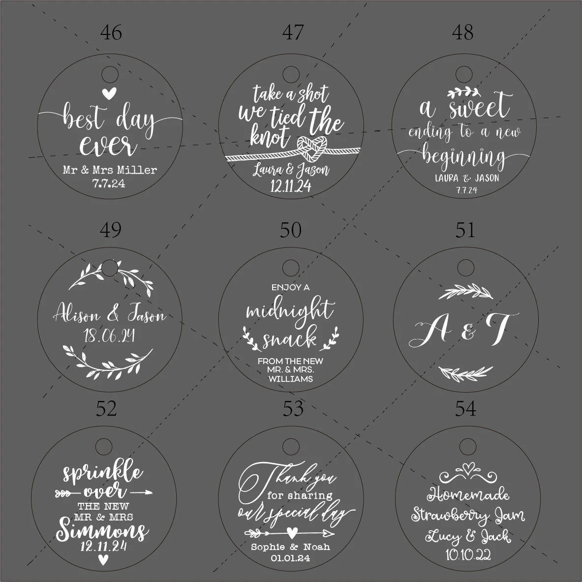BY49 35mm Kraft & Black Paper Labels – Customizable Name & Date Wedding Decoration Stickers