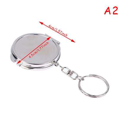 Double-Sided Folding Makeup Mirror - Round, Heart, Oval & Square Metal Keychain Cosmetic Mirror
