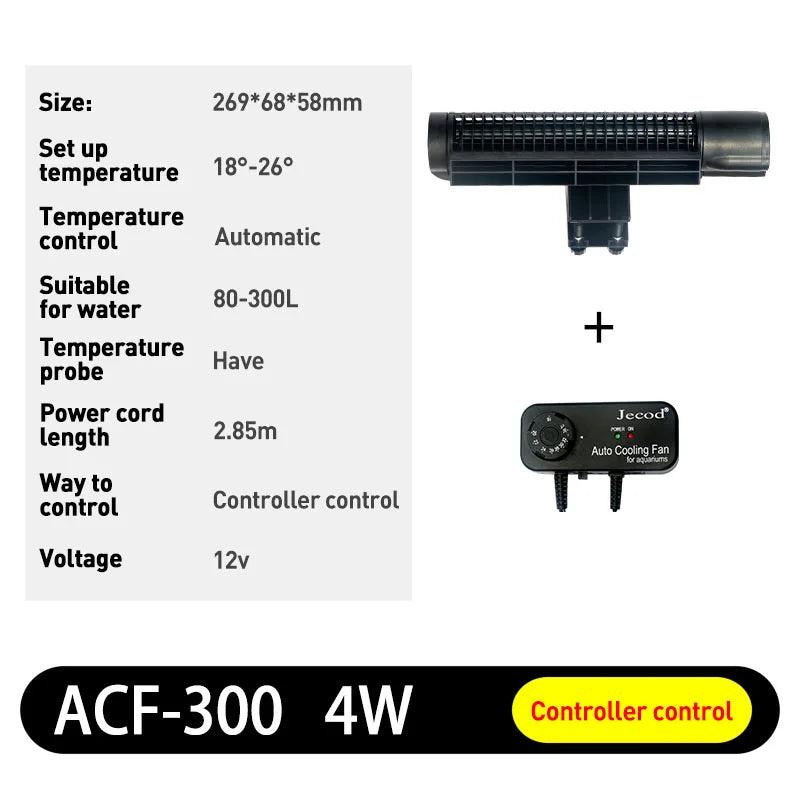 Jebao Jecod ACF Series Aquarium Cooling Fan – Mute Automatic Temperature Control for Marine Tanks, 12V 3W/4W Cooler Accessory