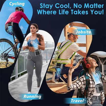 10000mAh Waist Clip Fan with Power Bank – Portable Hands-Free Rechargeable Fan | 5-Speed Cooling, Battery Display, USB Charging, Outdoor Wearable Fan