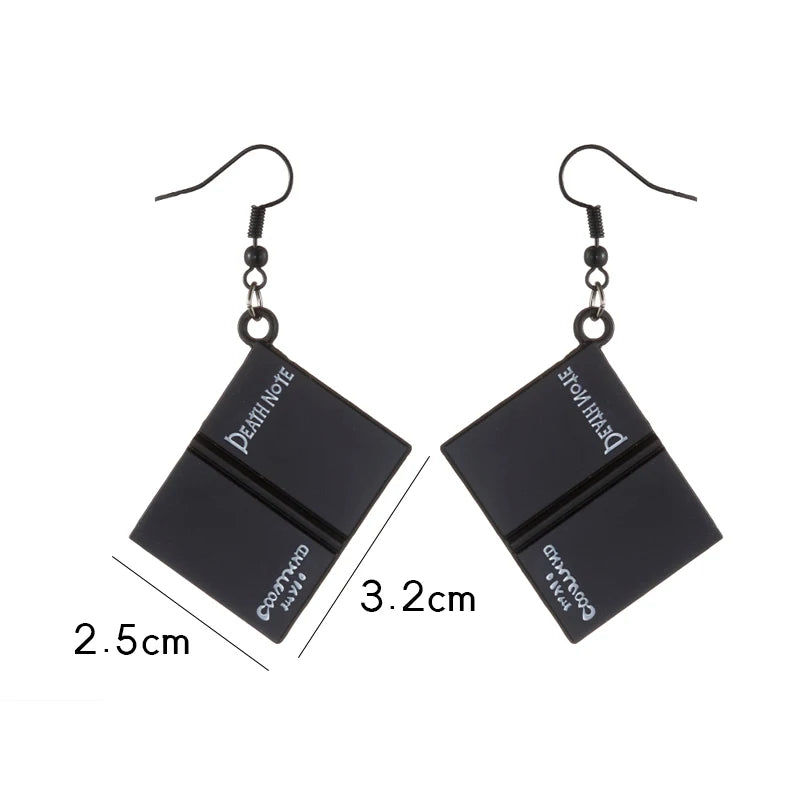 Death Note Anime Book Drop Earrings - Black L Cosplay Jewelry Birthday Gift