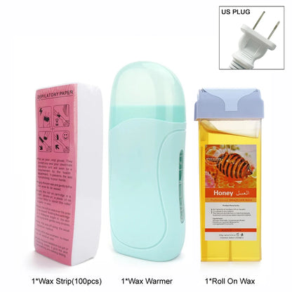 Unisex Hot Roll-On Wax Hair Removal Kit with Depilatory Cream, Wax Heater & Cartridge Warmer – Professional Waxing Set