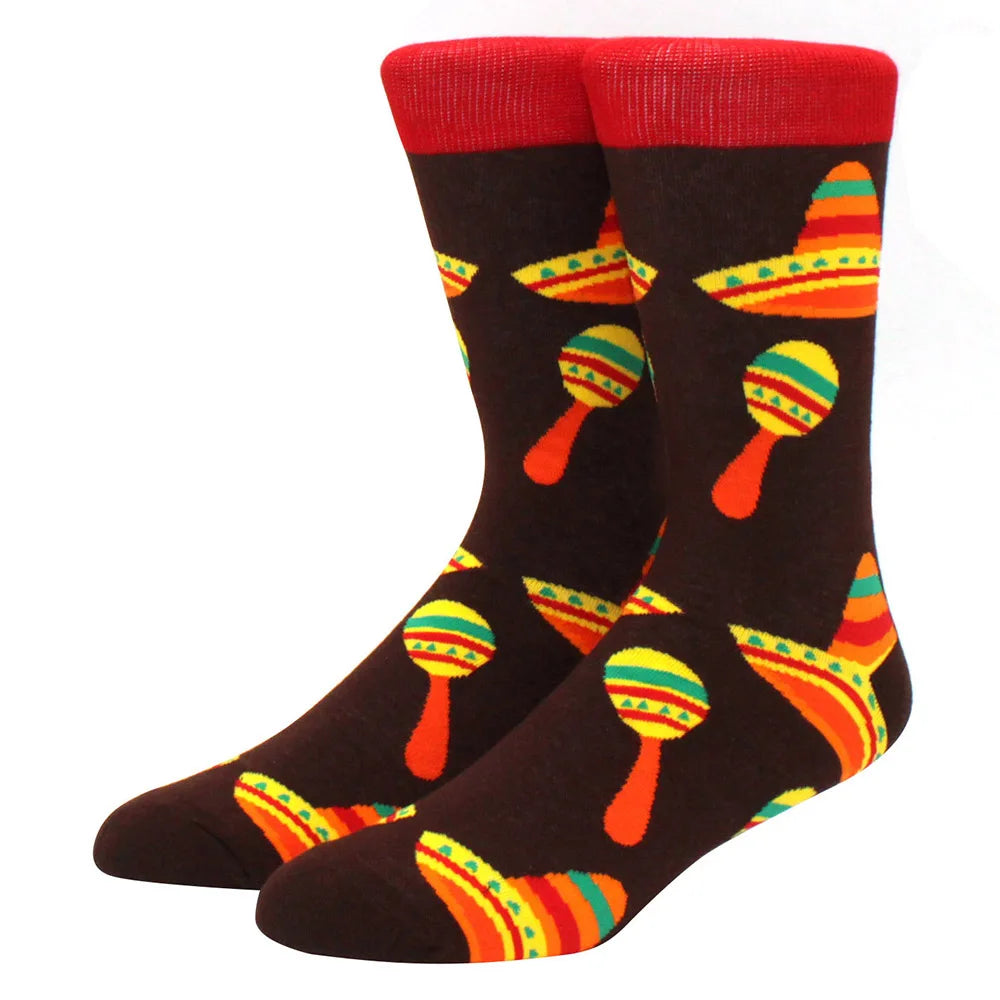 Men’s & Women’s Funny Beer Rainbow Socks – Skateboard Striped Pig Hip Hop Colorful Mid-Rise Casual Crew Cotton Socks, Unisex Fashion Novelty Socks