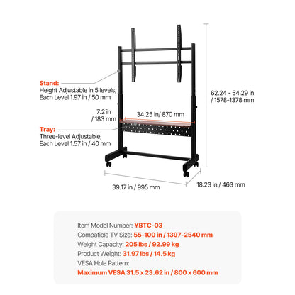 SucceBuy Mobile Rolling TV Stand Cart with Wheels for Multiple TV Sizes – Portable Adjustable TV Mount for Living Room, Bedroom & Office