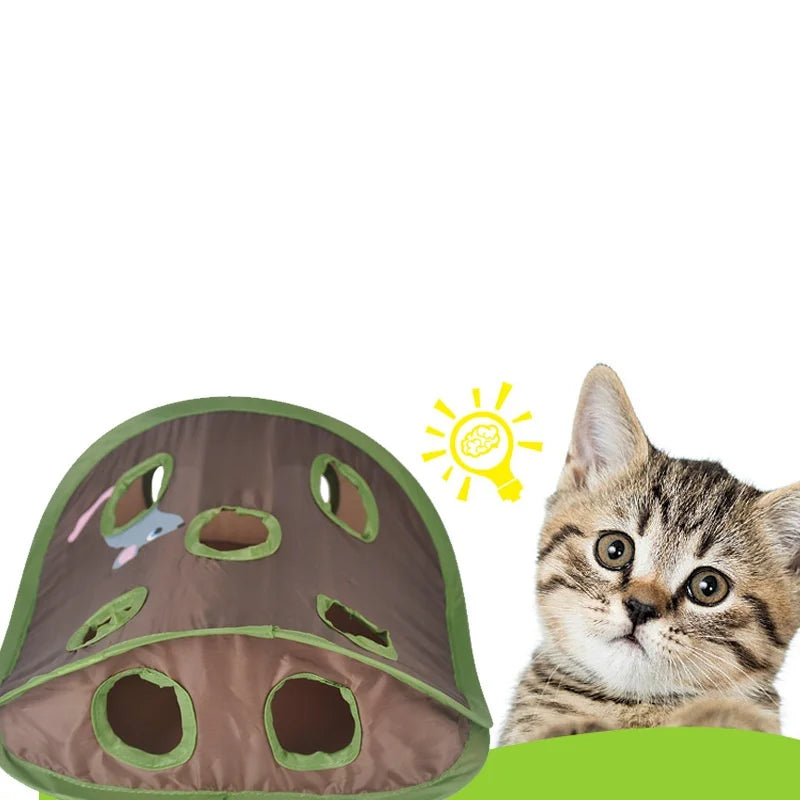 Interactive Cat Hide-and-Seek Toy - Foldable Tunnel and Hidden Mouse Hunting Game for Indoor Play and Kitten Enrichment