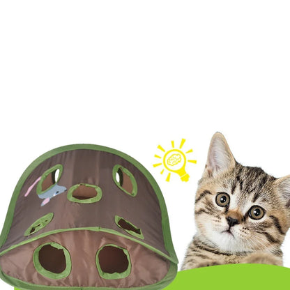Interactive Cat Hide-and-Seek Toy - Foldable Tunnel and Hidden Mouse Hunting Game for Indoor Play and Kitten Enrichment
