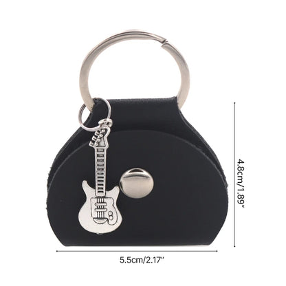 G92F Guitar Plectrum Holder — Leather Pick Case with Keychain & Small Pendant for Guitar Players