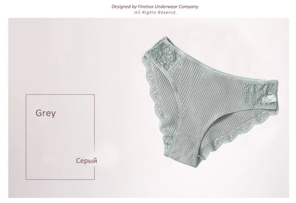 Floral Lace Cotton Women’s Panties - Comfortable Briefs, Solid Color Underwear, 3PCS/Set, Sizes M-XXL