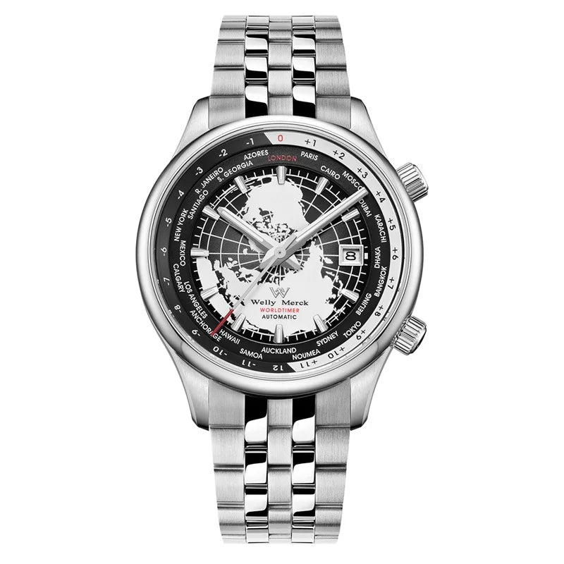 WM Welly Merck Automatic Mechanical Men’s Watch — High-Quality Sapphire, World Time, WM057 Luxury Timepiece