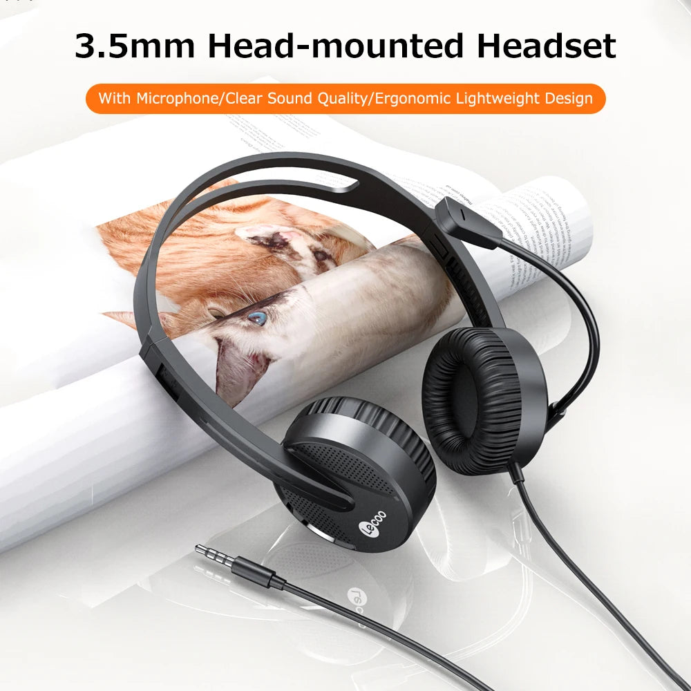 Lenovo Lecoo HT106 Wired Headset – 3.5mm Head-Mounted with Adjustable Mic for Calls, Online Teaching & Web Conferences