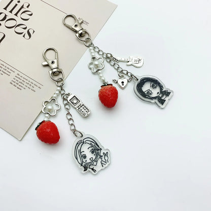 Ai Yazawa Nana Anime Heart & Strawberry Phone Charm Keychain – Y2K Handmade Jewelry
