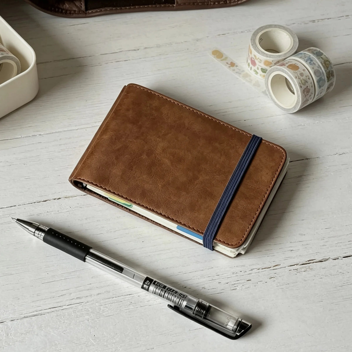 Brown 3-Hole Loose Leaf Pocket Notebook - 60-Sheet Mini Lined Journal for Notes & Stationery