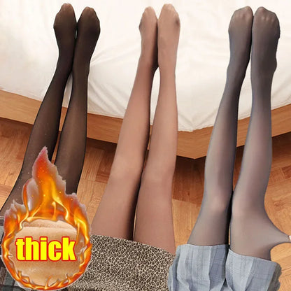 Women's Thermal Leggings – Fleece-Lined Insulated High Waist Thick Plush Pantyhose Tights for Winter, Below 70kg