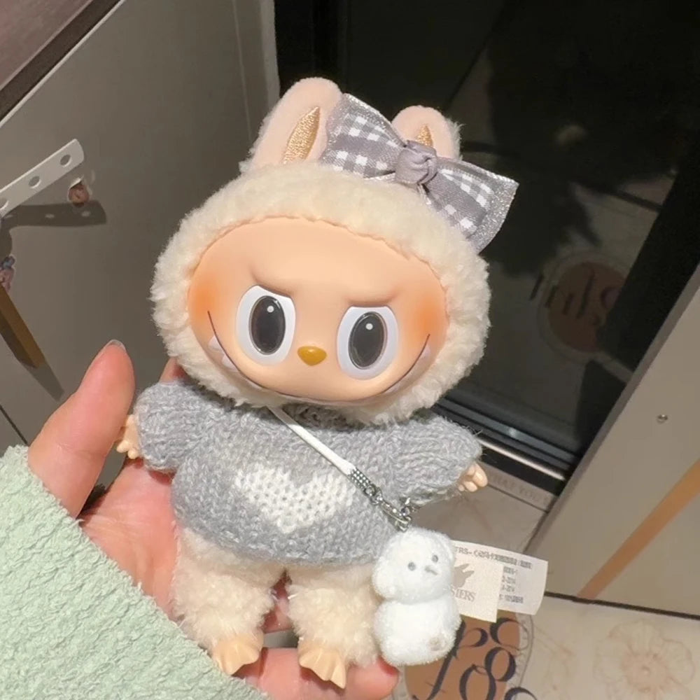 17cm Labubu Plush Doll Clothes – Macaron Outfit, Hair Accessories, DIY Clothing for V1 V2 Dolls & Kids Gift