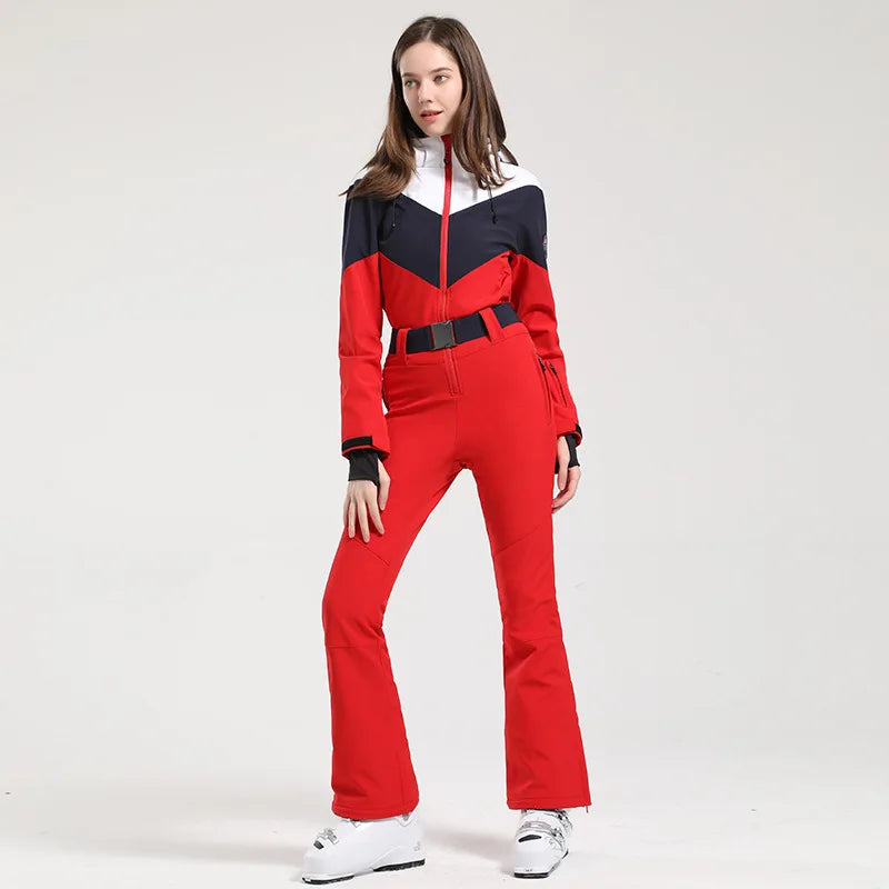 Gsou Women’s Winter Snow Jumpsuit – One-Piece Ski Suit, Thermal Waterproof & Windproof Outdoor Sportswear for Snowboarding