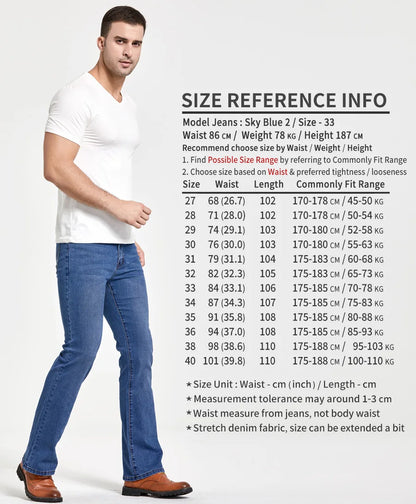 Men’s Bootcut Jeans — Slim Fit Stretch Denim Pants Slightly Flared Classic Designer Trousers Blue Black