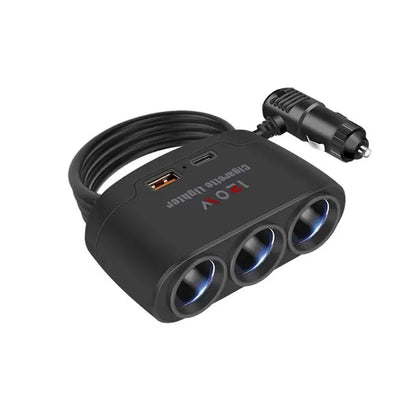12V/24V Car Charging Adapter - 1-to-3 Power Splitter with USB and PD Fast Charging for Universal Vehicles