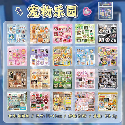20 Sheets PET Cartoon Sticker Book - Retro Decorative Stickers for Scrapbooking Diary DIY Stationery Supplies